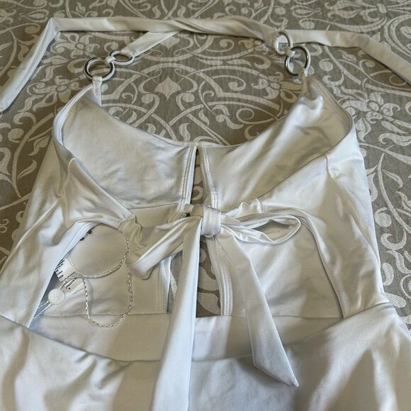 Trina Turk Swimsuit Women 8 White Monaco Scoop Neck Cutout Ring Halter One Piece - Picture 12 of 13